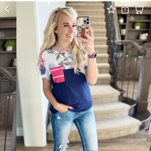 What About Today Floral Top in Navy